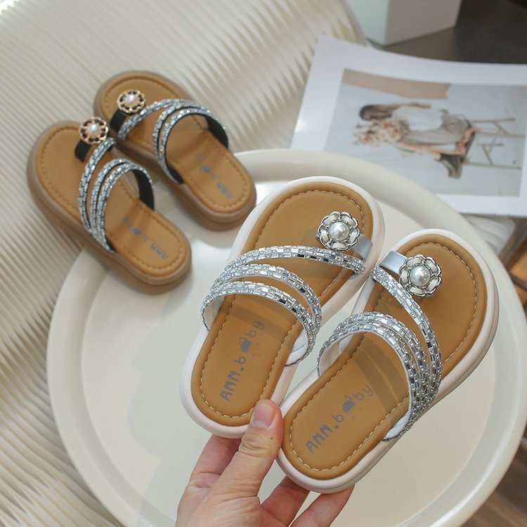 VLOVELAW Children's Slippers  Summer New Little Girl Soft Bottom Girl Rhinestone Flat Slippers Tide