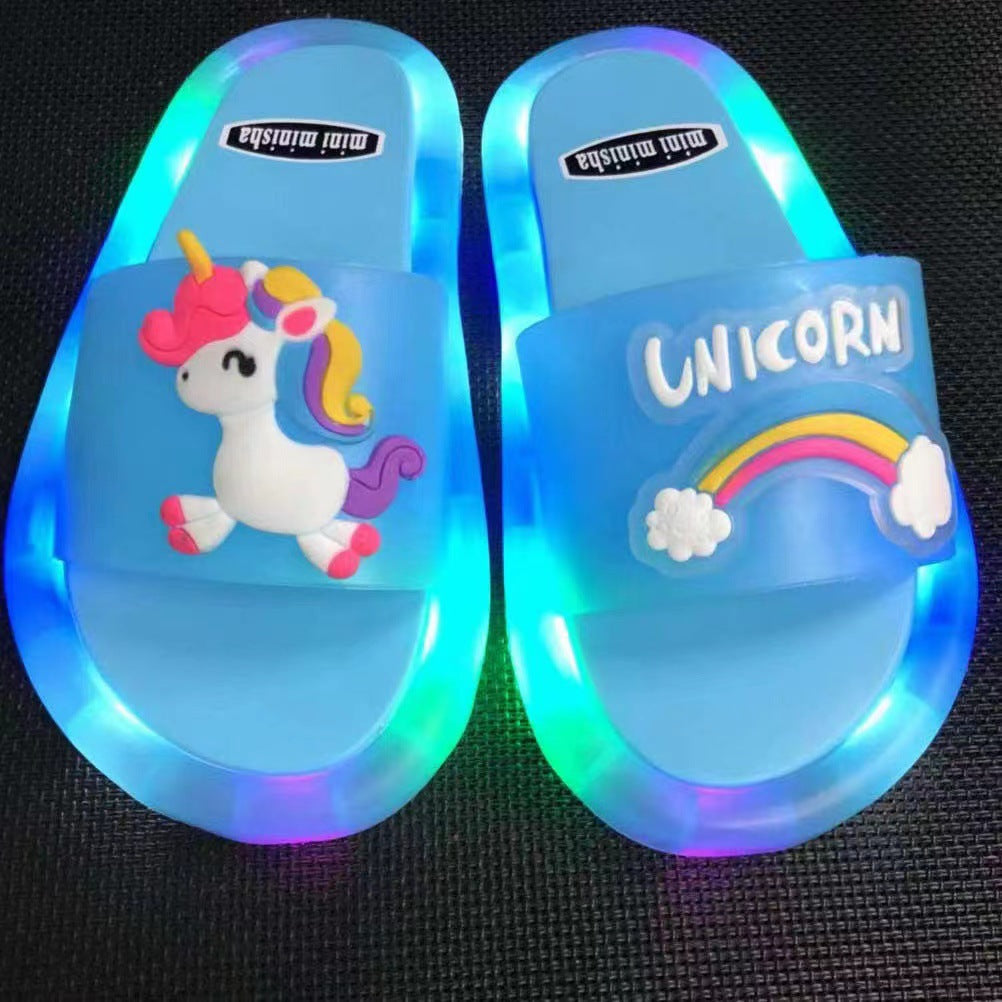 VLOVELAW Online Influencer Fashion Luminous Children's Slippers Strawberry Crystal Shoes Shiny Color Light Girlfriends Girls Shiny Sandals