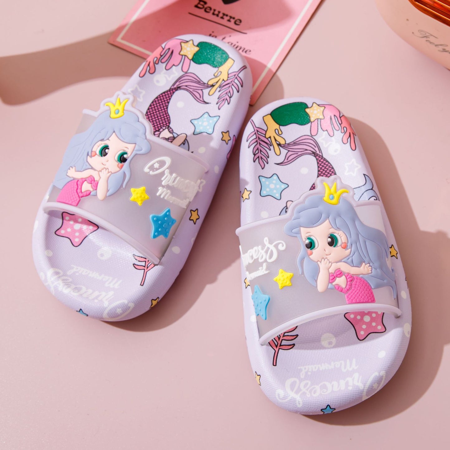 VLOVELAW Summer  New Cartoon Mermaid Girls' Slipper Cute Girl Kids Flip Flops Indoor Outdoor Non-Slip