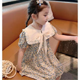 VLOVELAW Summer New Girls' Korean Style Lapel Floral Princess Dress Children's Baby Summer Short Sleeve Dress