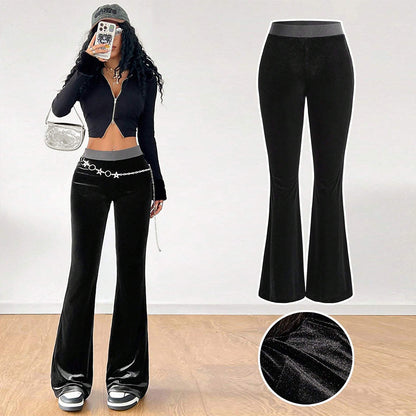 popular  New women's simple Korean velvet casual pants autumn and winter high-waisted slim-fitting elastic-waisted wide-leg trousers