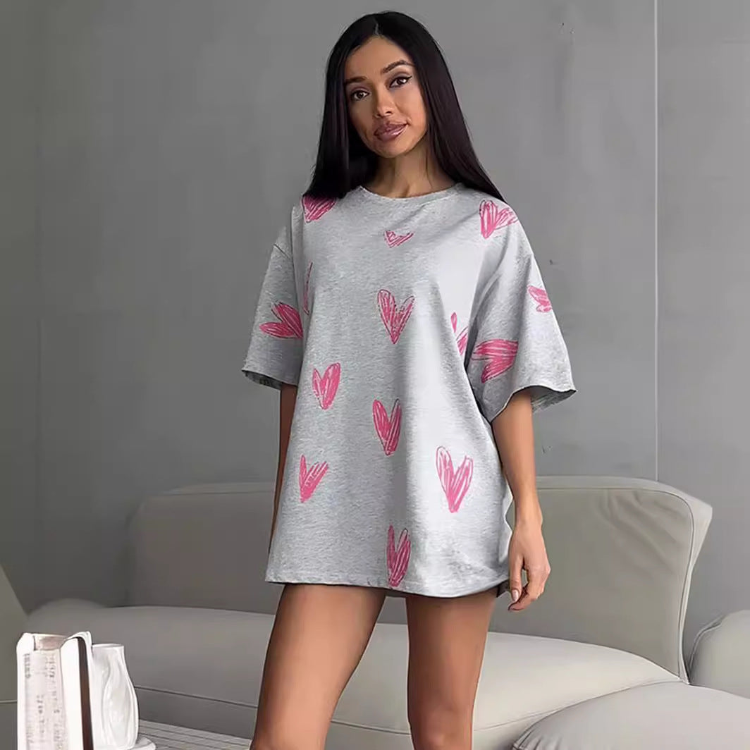 VLOVELAW  love printing T-shirt 2025 popular summer new street trend hand-painted love printing short-sleeved T-shirt