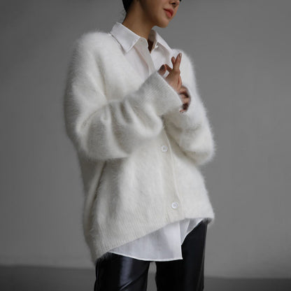 KKBOXLY Cross-border imitation mink knitted sweater cardigan Europe and America New autumn and winter lazy loose long-sleeved V-neck sweater jacket women