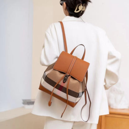 Real Leather Canvas Cotton and Linen Backpack  New Fashion Color Contrast Internet Celebrity Match Schoolgirl Backpack Handbags for Women