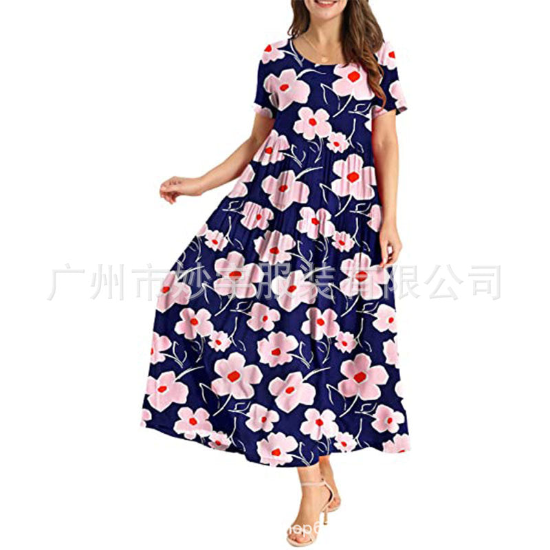 XIEYINSHE 813  Short Sleeve Cross-Border Foreign Trade Women's Casual Loose Bohemian Long Summer Beach Dress