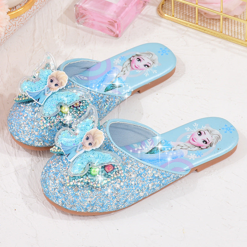 VLOVELAW Girls' Slipper  New Closed Toe Princess Shoes Cute Outdoor Half Slippers Elsa Sandals Children Crystal Shoes