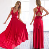 VLOVELAW Cross-Border European and American Solid Color Various Wearing Methods Sexy Lace-up Red Dress Long Dress Bridesmaid Dress