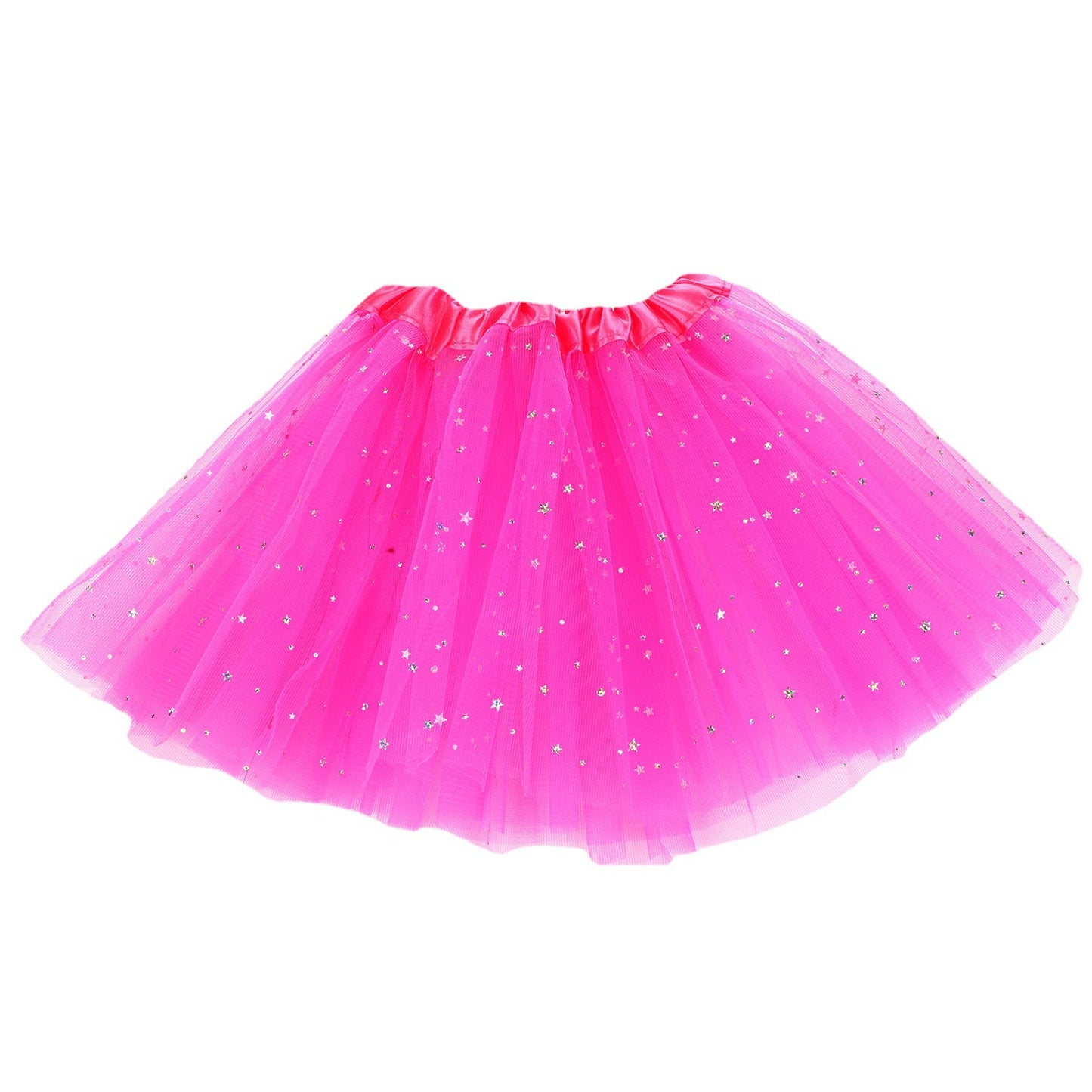 VLOVELAW Dance Tutu Skirt Children's Day Performance Skirt Princess Dress Girl's Three-Layer Mesh Sequins Five-Pointed Star Half-Length Pettiskirt