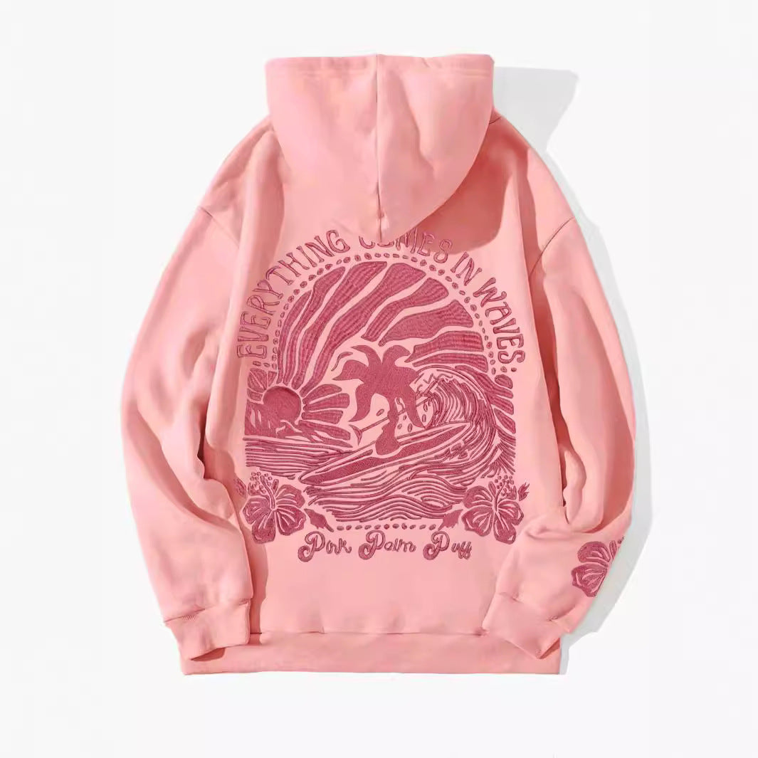 VLOVELAW popular 2025 fashion  casual fleece sweater palm print kangaroo pocket drawstring print hoodie