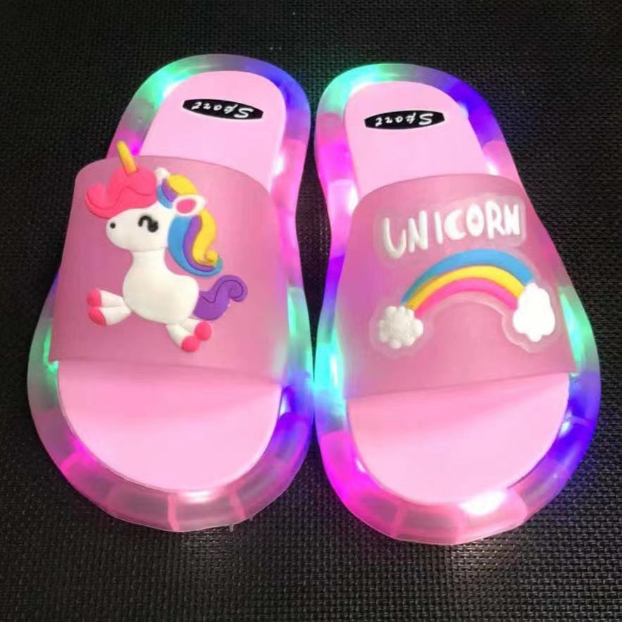 VLOVELAW Online Influencer Fashion Luminous Children's Slippers Strawberry Crystal Shoes Shiny Color Light Girlfriends Girls Shiny Sandals