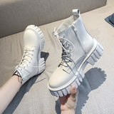 Thick Bottom Lace-up Martin Boots Women's  Autumn and Winter New Korean Style Leather Women's Boots Comfortable Soft Bottom Women's Mid Boots Women's