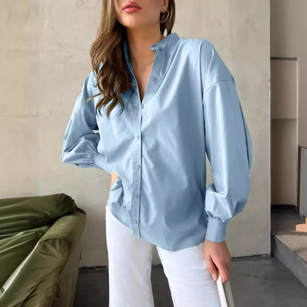 VLOVELAW  lantern sleeve women's shirt Popular and 2025 popular summer lazy temperament commuting versatile round neck lantern sleeve shirt