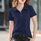 VLOVELAW New Summer Loose Lapels T-shirt Women's Short Sleeve with Collar Casual T-shirt plus Size Polo Shirt Top Fashion Wholesale