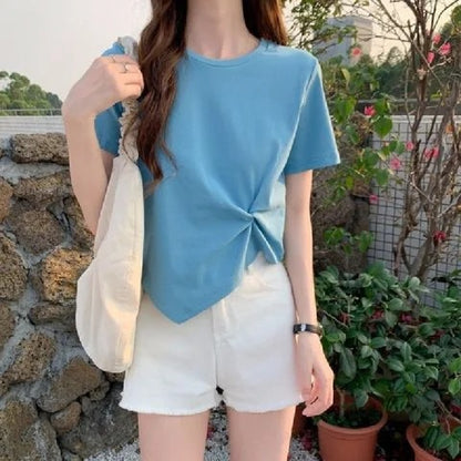 VLOVELAW Wholesale Foreign Trade Summer Women's Clothing Korean Style Short Top Casual All-Matching Loose Short Sleeve T-shirt Female Fashion One Piece Dropshipping