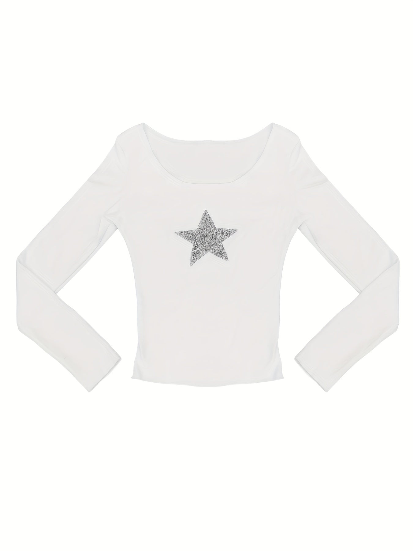 vlovelaw  vlovelaw  Star Pattern Crew Neck T-Shirt, Casual Long Sleeve Top For Spring & Fall, Women's Clothing