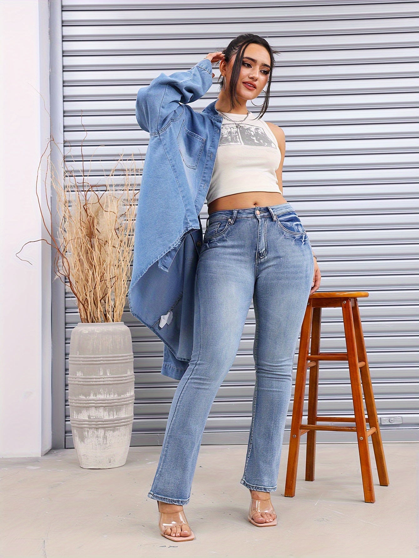 vlovelaw  High Stretch Casual Skinny Jeans, High Waist Slant Pockets Denim Pants, Women's Denim Jeans & Clothing