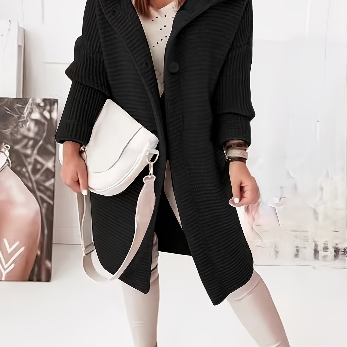 vlovelaw  Button Front Hooded Knit Cardigan, Casual Long Sleeve Simple Sweater, Women's Clothing