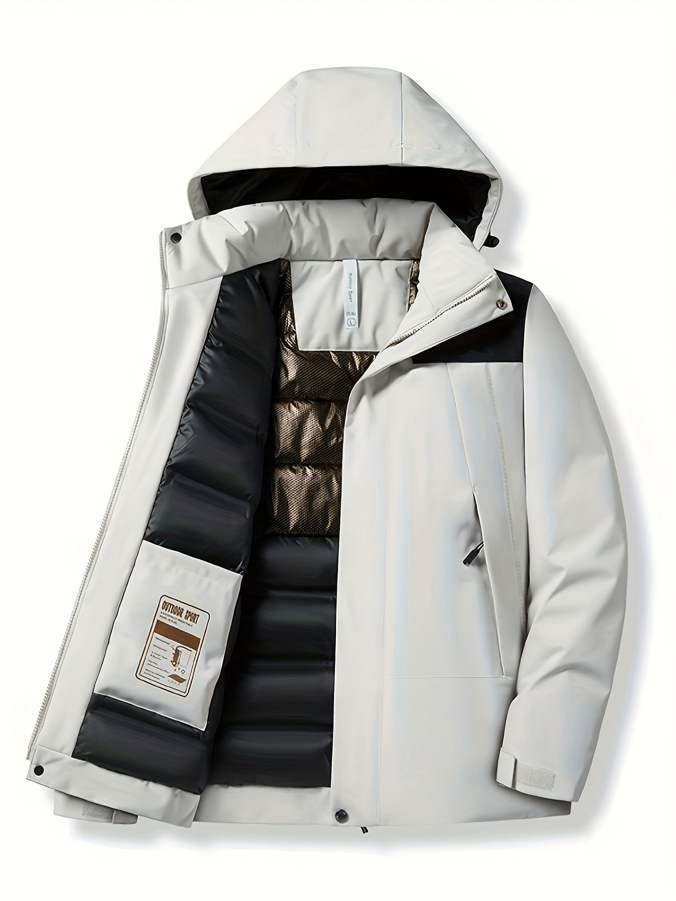 Womens Stylish Contrast Hooded Jacket - Insulated Thermal, Windproof, Waterproof - Secure Zip Pockets for Fall & Winter