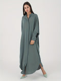 vlovelaw Solid Batwing Sleeve Kaftan Abaya, Elegant Loose Split Maxi Length Dress, Women's Clothing