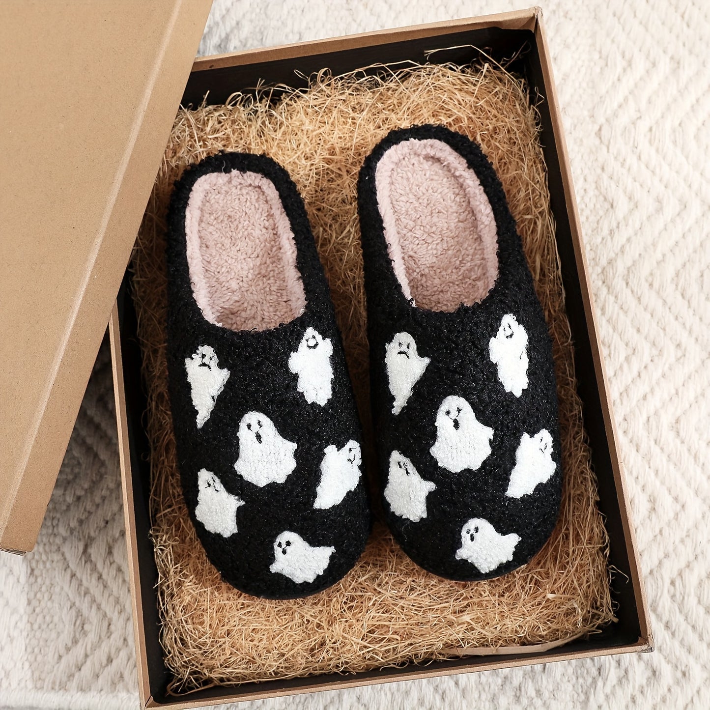 Cozy Halloween Cartoon Slippers - Warm, Plush Open-Toe Home Shoes with Strappy Back Support