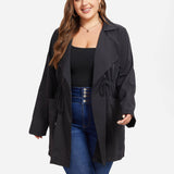 vlovelaw  Plus Size Drawstring Pockets Coat, Casual Long Sleeve Lapel Coat For Fall, Women's Plus Size Clothing