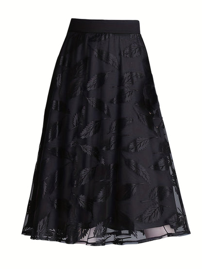 Solid Layered Pleated Skirts, Elegant High Waist A Line Knee Length Skirts, Women's Clothing