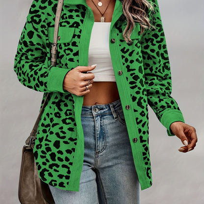 vlovelaw  Leopard Print Shacket Jacket, Casual Button Front Turn Down Collar Long Sleeve Outerwear, Women's Clothing