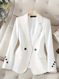 vlovelaw Notched Collar Button Front Blazer, Elegant Long Sleeve Blazer For Office & Work, Women's Clothing