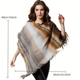 vlovelaw Boho Wavy Striped Knitted Shawl Vintage Tassel Pullover Poncho Autumn Winter Windproof Loose Elastic Cloak