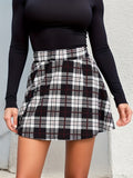 Plaid Print Mini Skirts, Casual Versatile High Waist Skirts, Women's Clothing