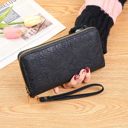 Fashionable Floral Embossed Womens Long Wallet - Durable PU Leather with Multiple Card Slots, Phone Wristlet & Coin Purse - Perfect for Stylish On-the-Go Fashionistas