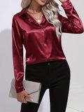 vlovelawElegant Satin Blouse, Collar Long Sleeve Work Blouse, Women's Clothing