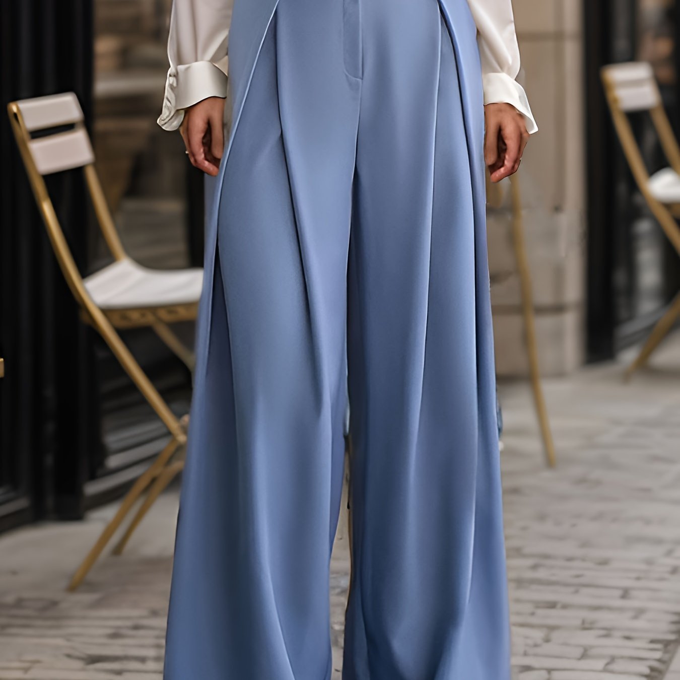 Solid Pleated Wide Leg Pants, Elegant Long Length Draped Pants, Women's Clothing