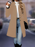 Solid Button Front Tunic Overcoat, Elegant Long Sleeve Winter Outwear, Women's Clothing