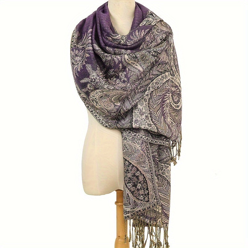 Ultra-Soft Bohemian Paisley Shawl Scarf - Premium Jacquard Weave with Fashionable Tassels - Windproof Wrap for Women