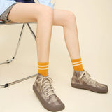 Autumn/Winter Square Head High Top Wear resistant Flat Heel Canvas Coffee Plaid Casual Shoes Free of Mail