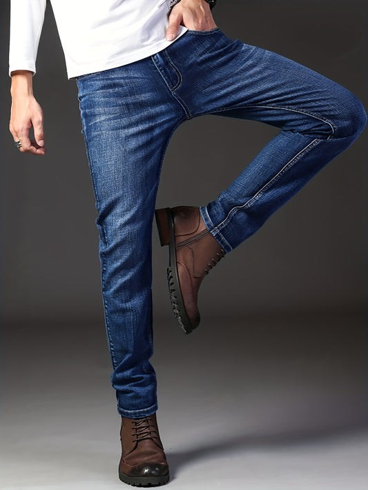 vlovelawClassic Design Semi-formal Jeans, Men's Casual Stretch Denim Pants For All Seasons Business