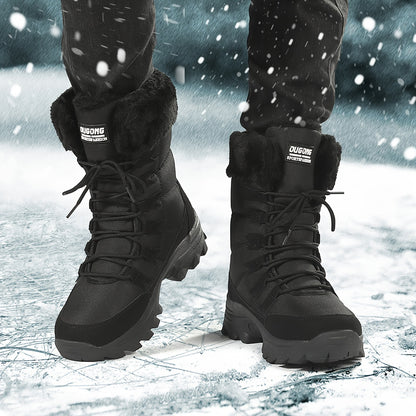 Men's Trendy High Top Snow Boots With Warm Plush Lining, Comfy Non Slip Lace Up Shoes For Men's Outdoor Activities