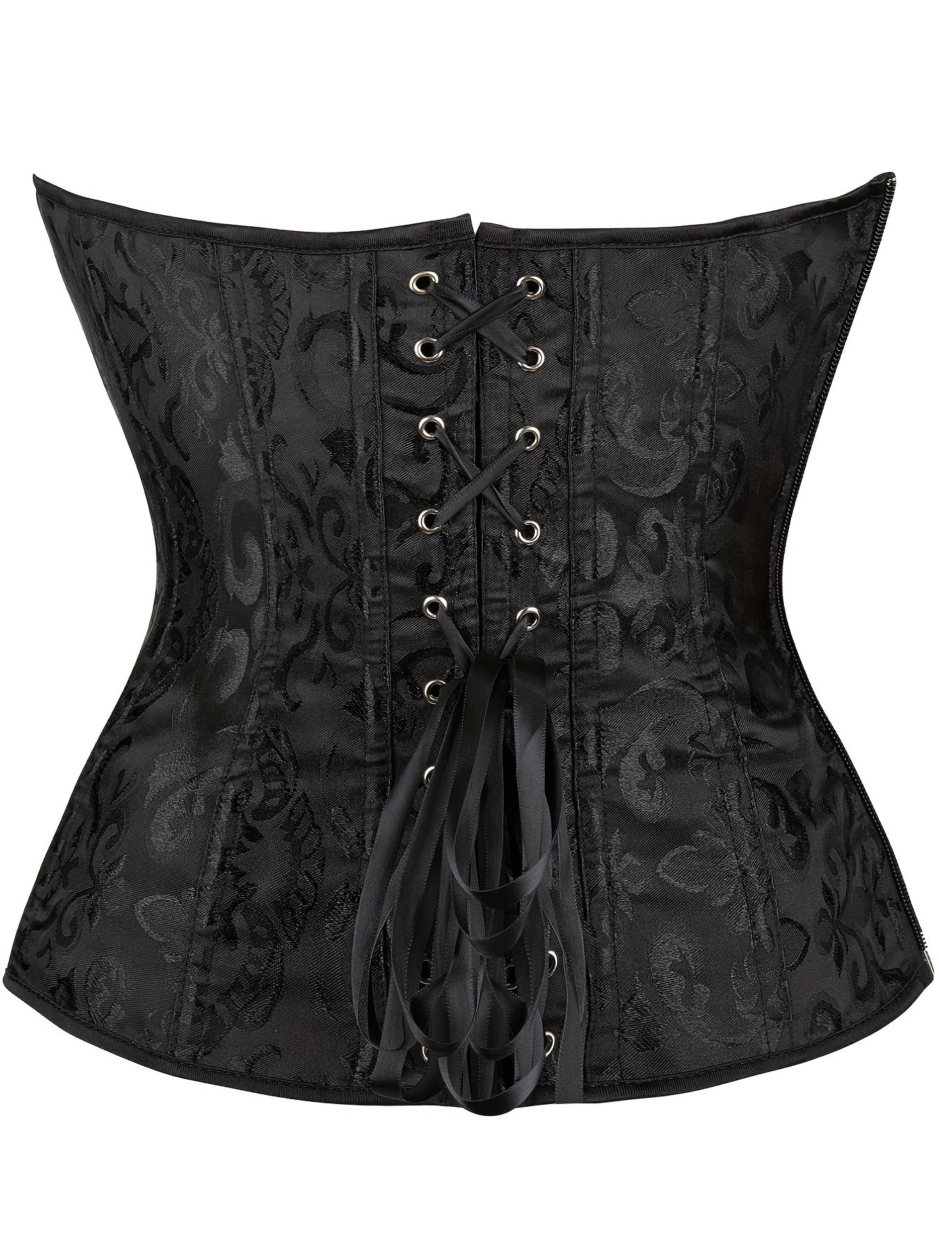 Flattering Strapless Corset Bustier - Tummy Control, Adjustable Lace-Up, Jacquard Textured Body Shaper for Lingerie & Special Occasions