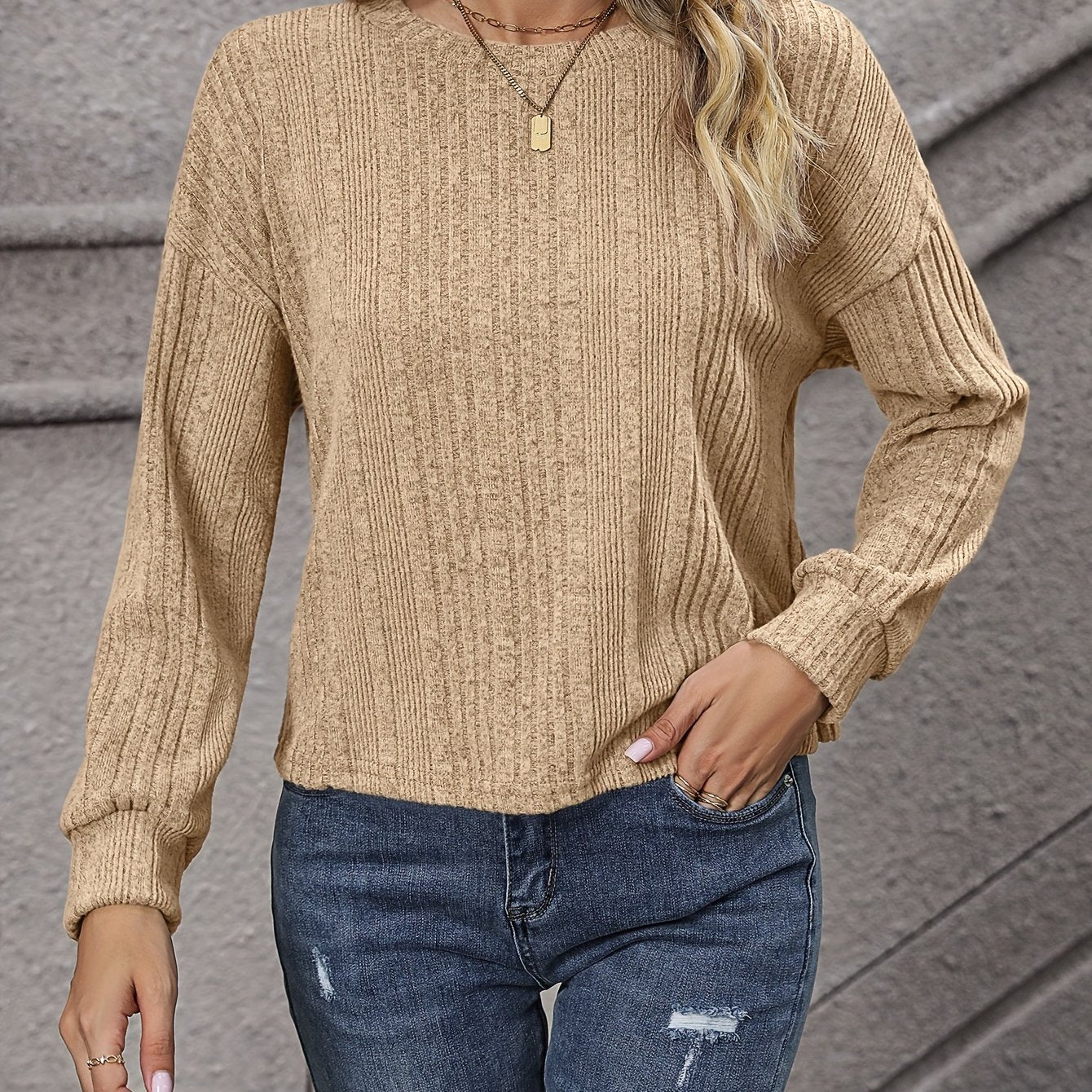 vlovelaw Solid Crew Neck Pullover Sweater, Casual Long Sleeve Sweater For Spring & Fall, Women's Clothing