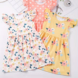 3pcs Sweet Girls Flora Print Flutter Trim Sleeveless Dress Summer Clothes Baby/toddler Girls