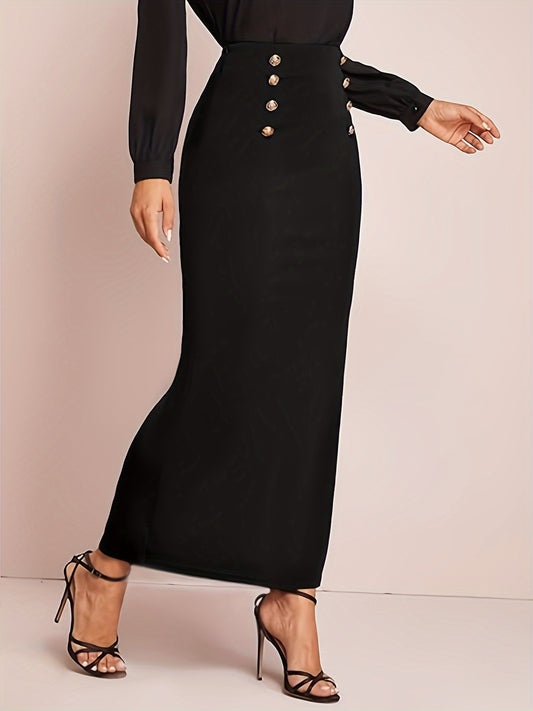 vlovelaw  Double Breasted Skirt, Elegant Solid Skirt For Fall & Winter