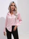 vlovelaw  Leopard Jacquard Shirts, Elegant Button Front Long Sleeve Shirt With A Collar, Women's Clothing