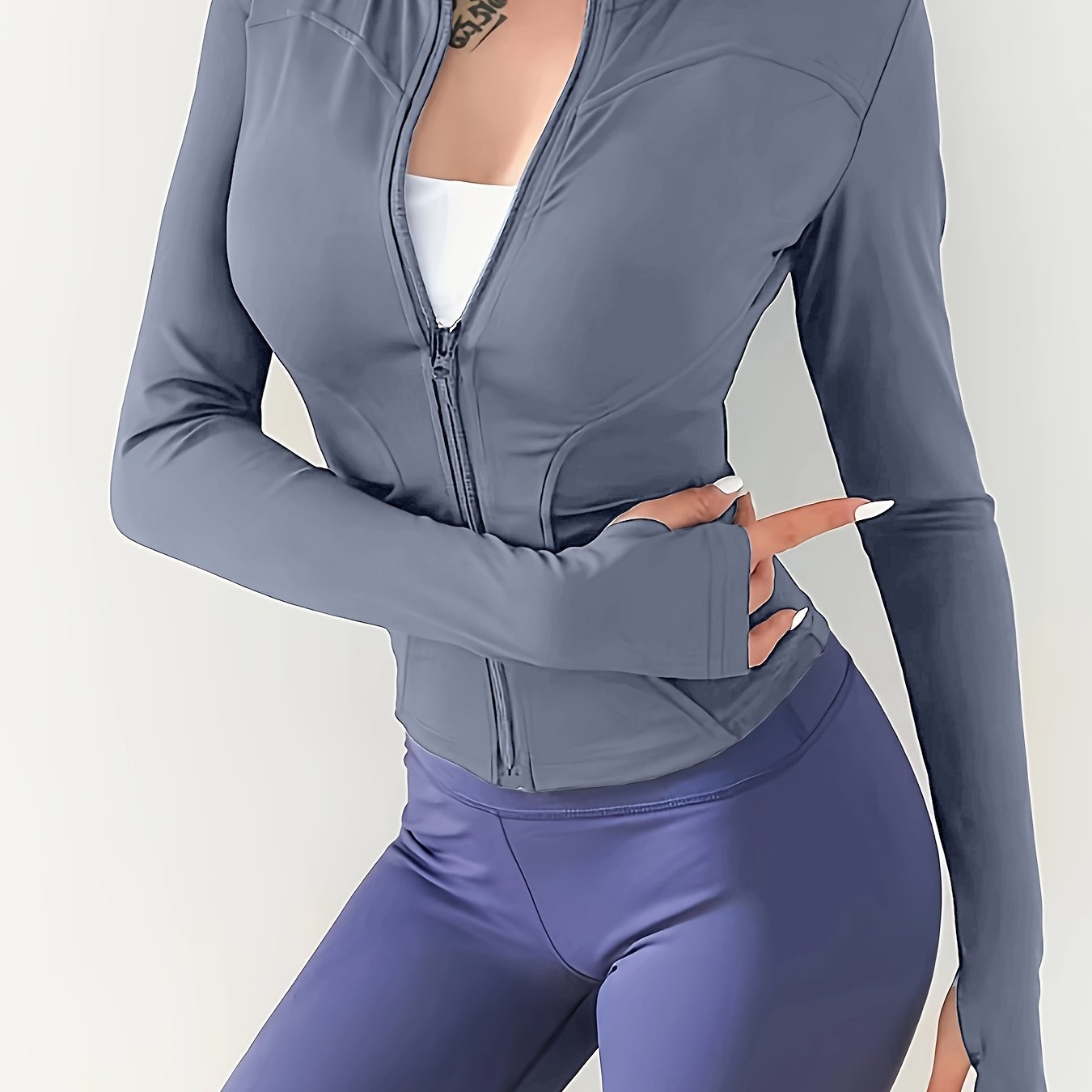 vlovelaw  Quick Drying Slimming Fitness Jacket, Long Sleeves With Thumb Holes Sports Coat, Women's Activewear