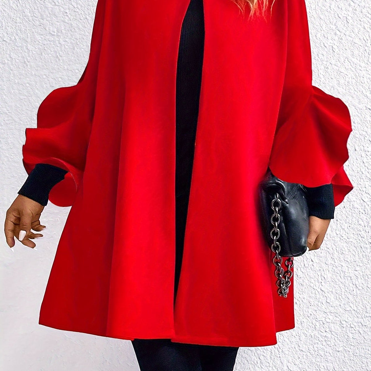 vlovelaw Plus Size Button Front Coat, Casual Ruffle Sleeve Coat For Fall & Winter, Women's Plus Size Clothing