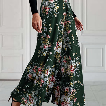 vlovelaw  Floral Print Wide Leg Pants, Elegant High Waist Flowy Pants, Women's Clothing