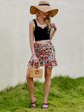 vlovelaw Floral Print Drawstring Skirt, Boho Ruffle Hem Skirt For Spring & Summer, Women's Clothing