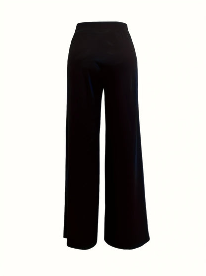 vlovelaw  Solid Pleated Wide Leg Pants, Casual Loose Pants For Spring & Fall, Women's Clothing