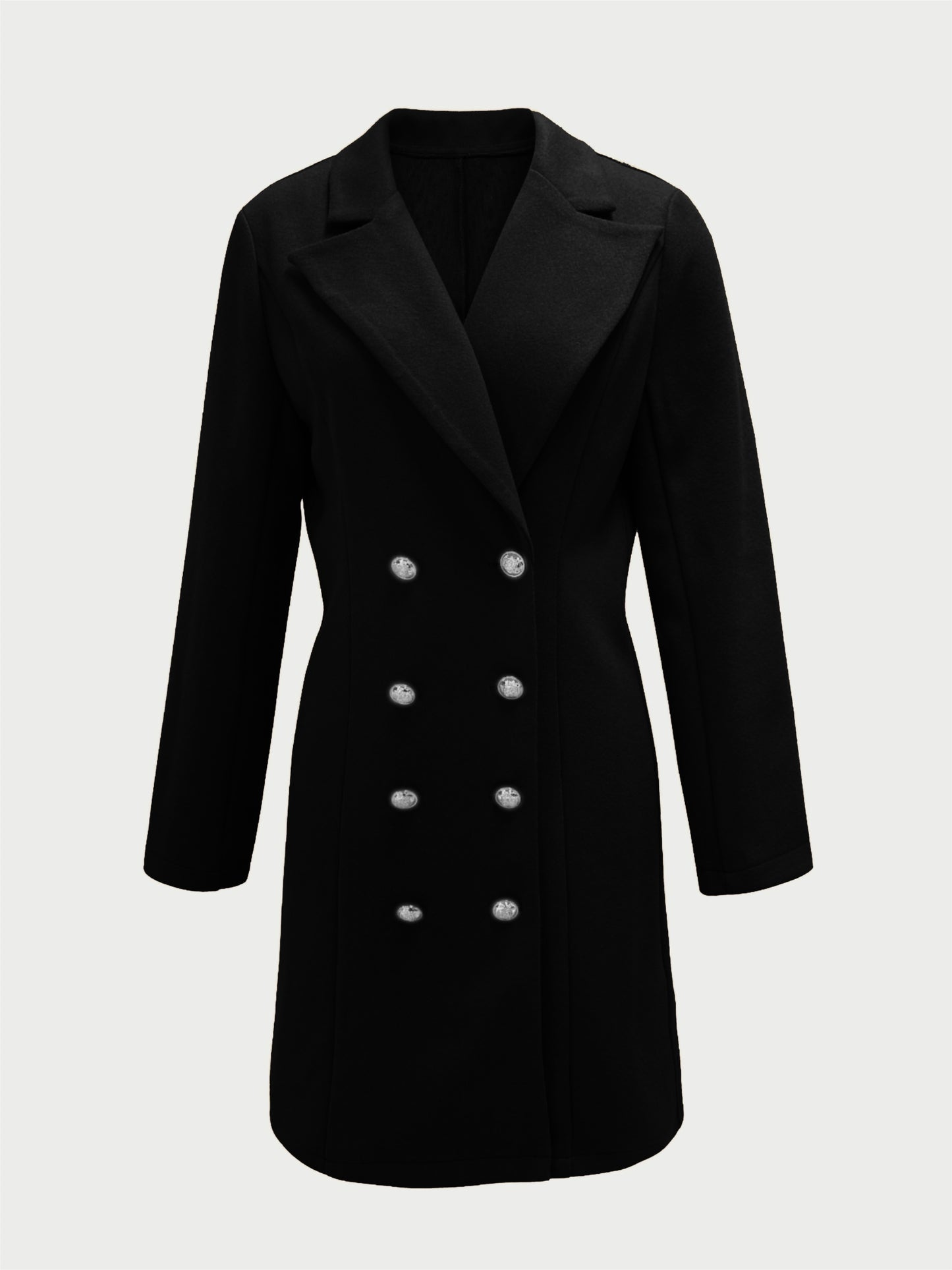 vlovelaw Solid Double Breasted Lapel Overcoat, Versatile Long Sleeve Midi Length Fall & Winter Outwear, Women's Clothing