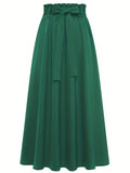 vlovelaw  Solid Belted Maxi Skirts, Elegant Pleated Versatile Skirts, Women's Clothing